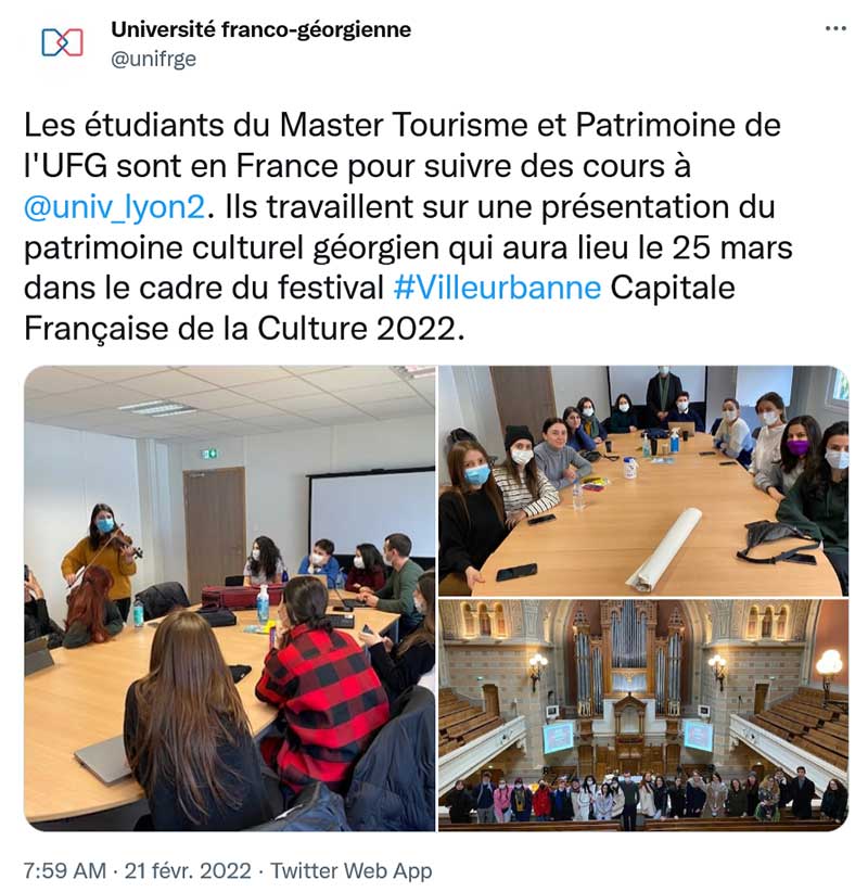 Tweet de l'Université franco-géorgienne (21 février 2022)